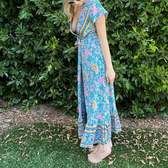 SOLD Bright Floral Maxi Wrap Dress Size S - Picture 4 of 4